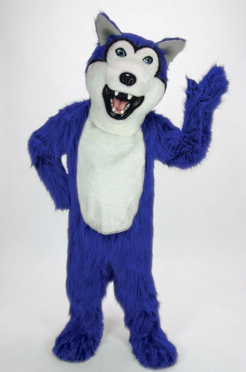 Grey Husky Mascot (Polyfoam) - Long fur / Royal Blue mascot costume