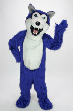 Grey Husky Mascot (Polyfoam) - Long fur / Royal Blue mascot costume