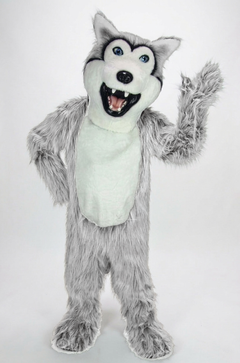 Grey Husky Mascot (Polyfoam) - Long fur / White mascot costume
