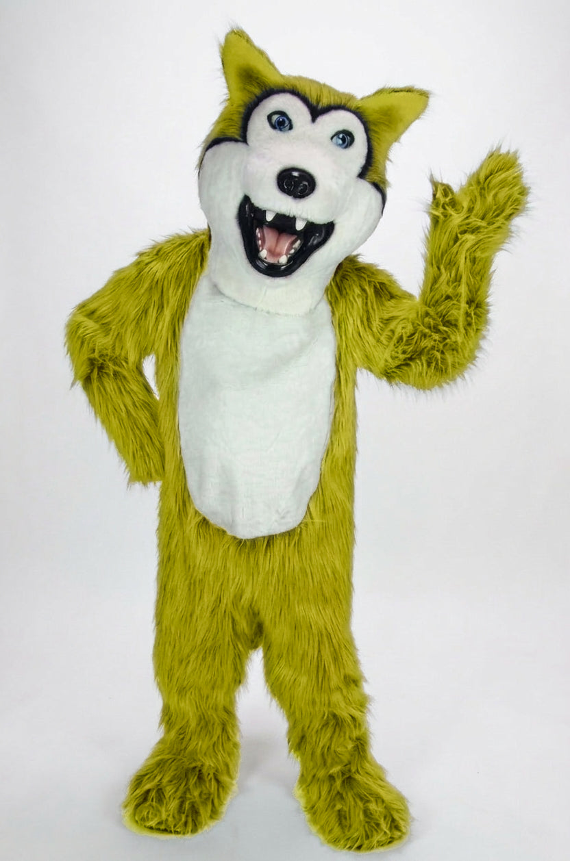 Grey Husky Mascot (Polyfoam) - Long fur / Yellow mascot costume