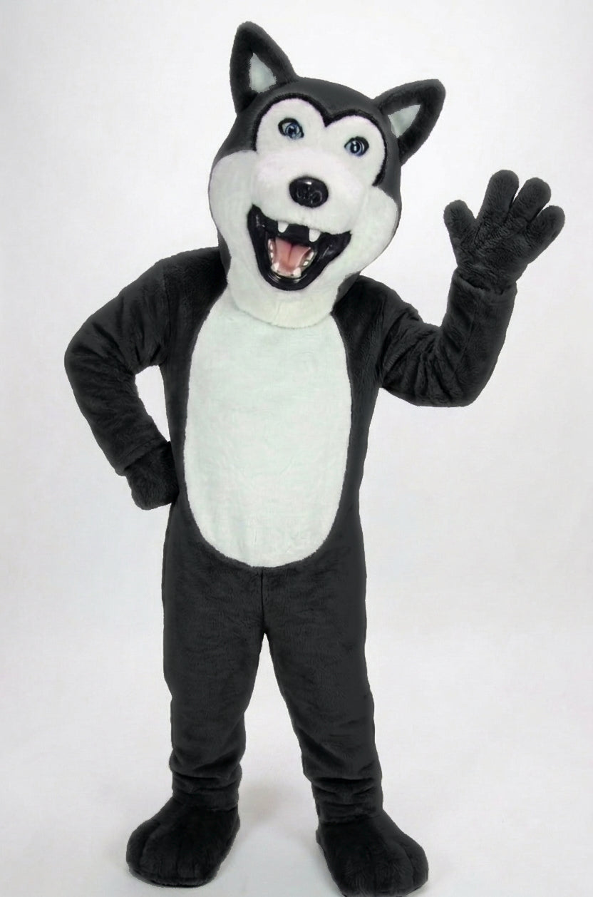 Grey Husky Mascot (Polyfoam) - Short fur / Black mascot costume
