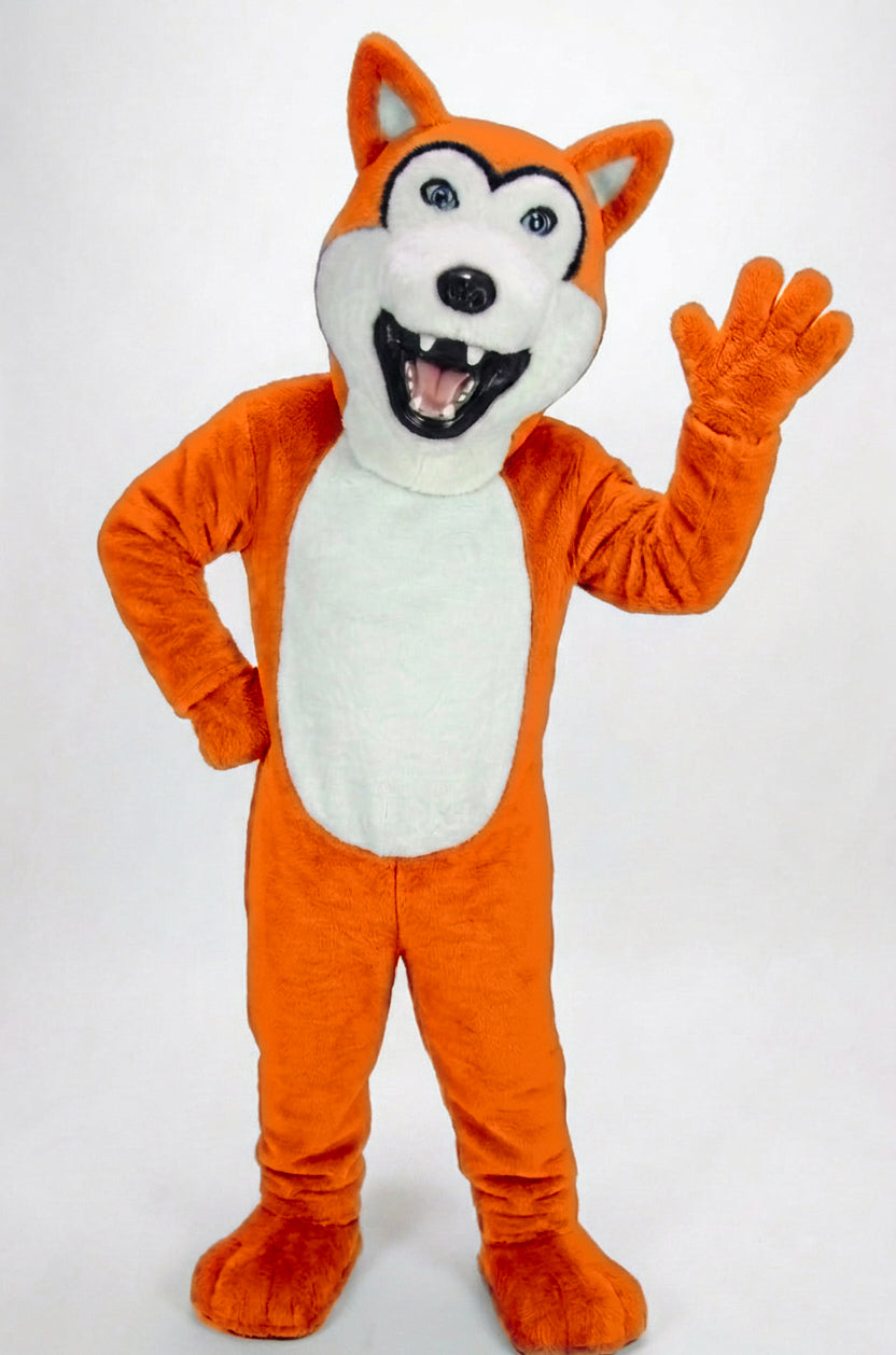 Grey Husky Mascot (Polyfoam) - Short fur / Bright Orange mascot costume