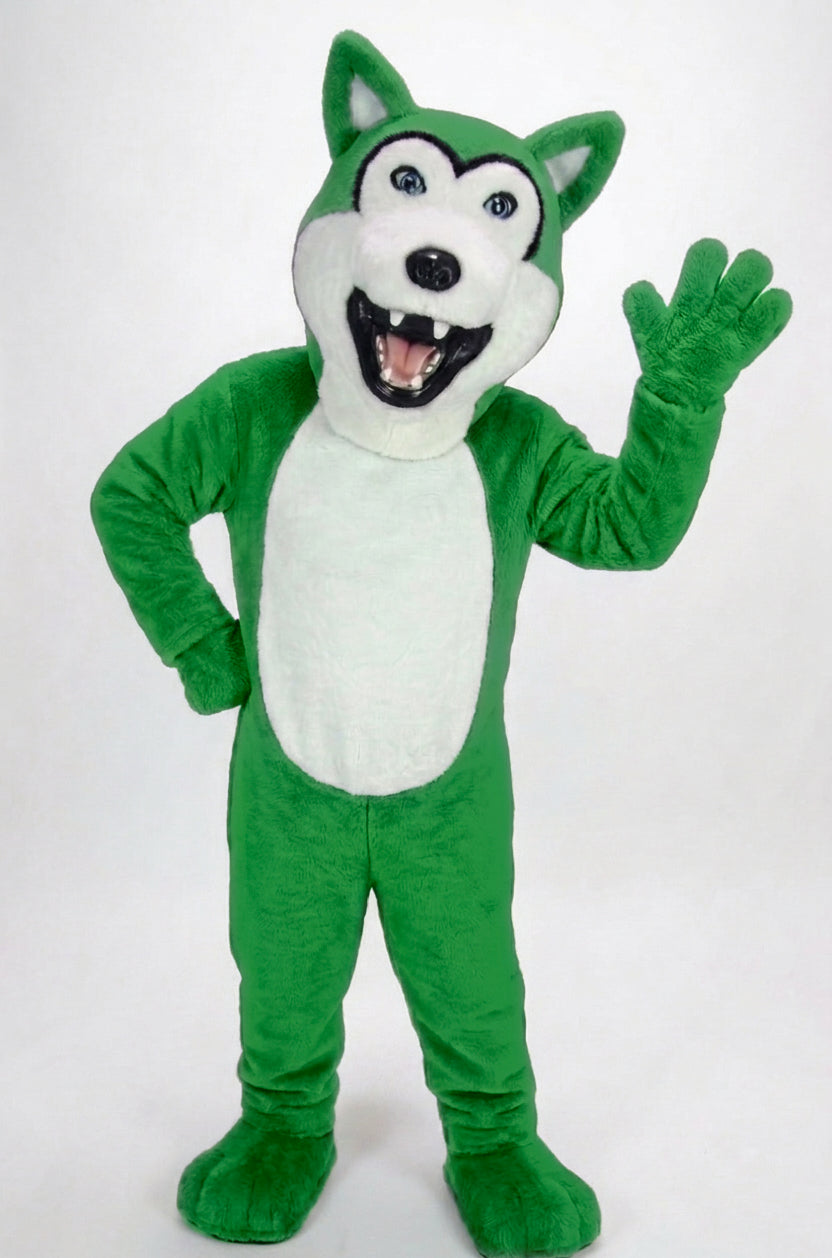 Grey Husky Mascot (Polyfoam) - Short fur / Green mascot costume