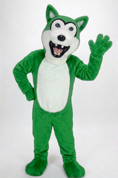 Grey Husky Mascot (Polyfoam) - Short fur / Green mascot costume