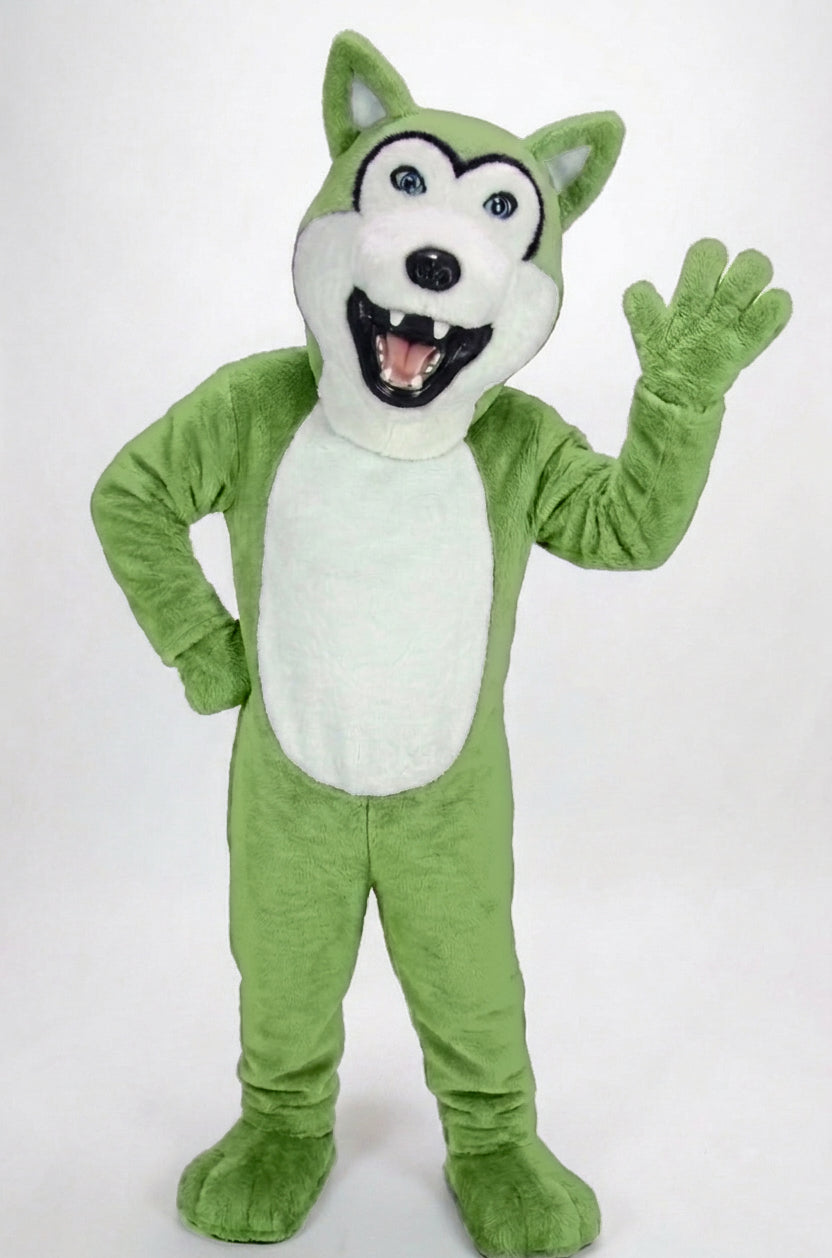 Grey Husky Mascot (Polyfoam) - Short fur / Lime mascot costume