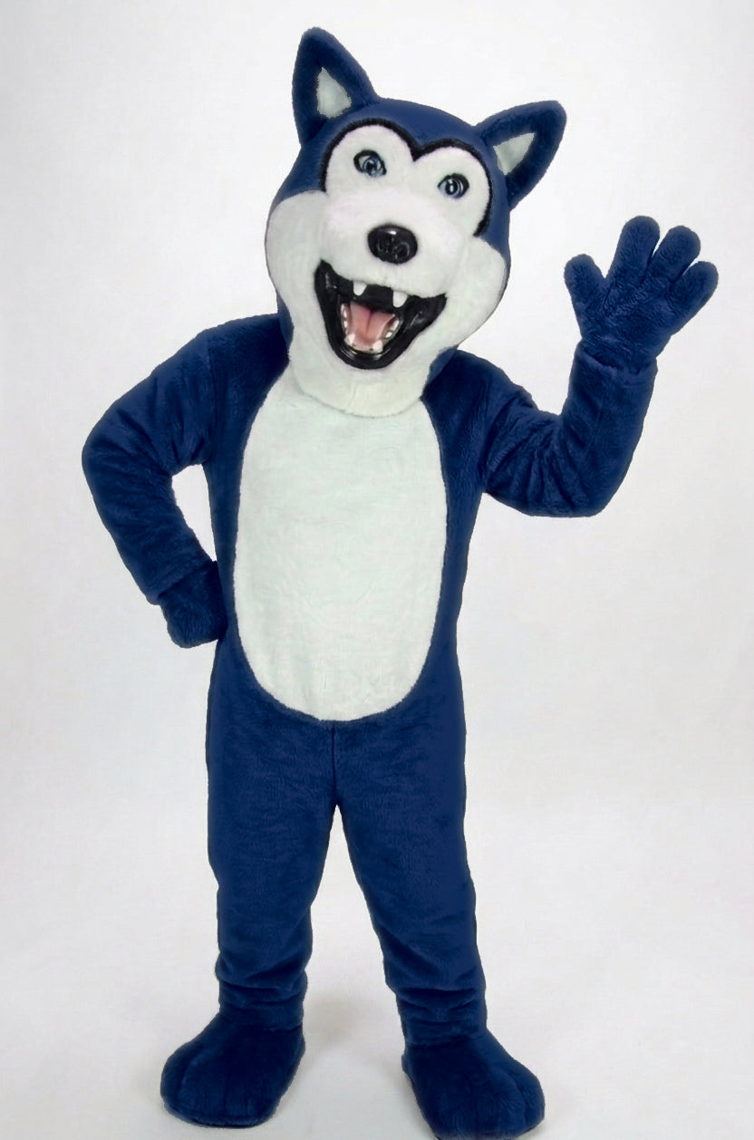 Grey Husky Mascot (Polyfoam) - Short fur / Navy Blue mascot costume