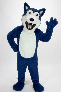 Grey Husky Mascot (Polyfoam) - Short fur / Navy Blue mascot costume