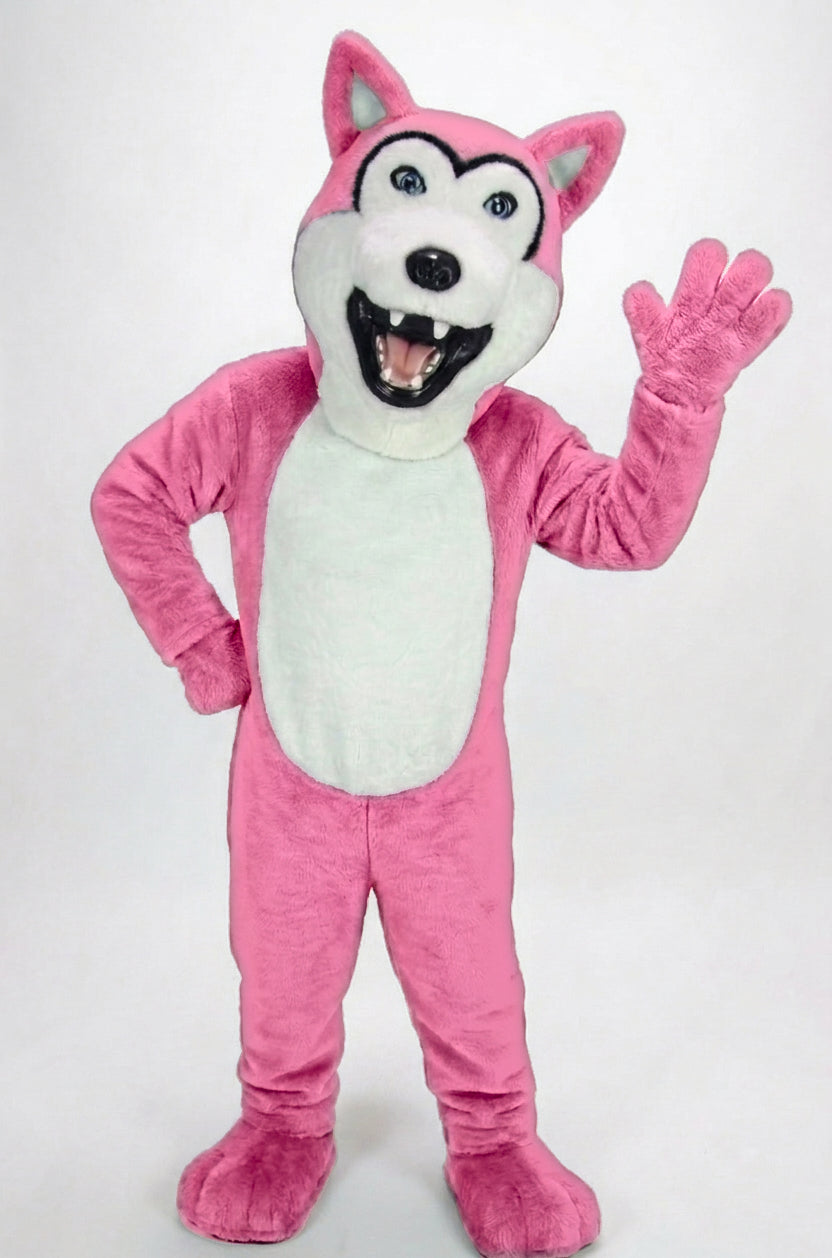 Grey Husky Mascot (Polyfoam) - Short fur / Pink mascot costume