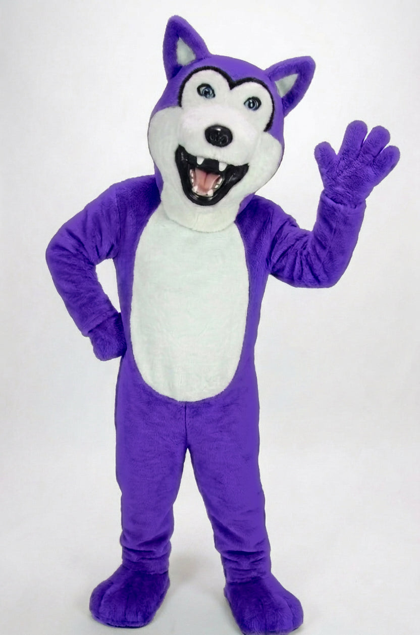Grey Husky Mascot (Polyfoam) - Short fur / Purple mascot costume