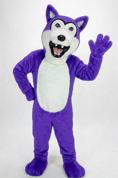 Grey Husky Mascot (Polyfoam) - Short fur / Purple mascot costume
