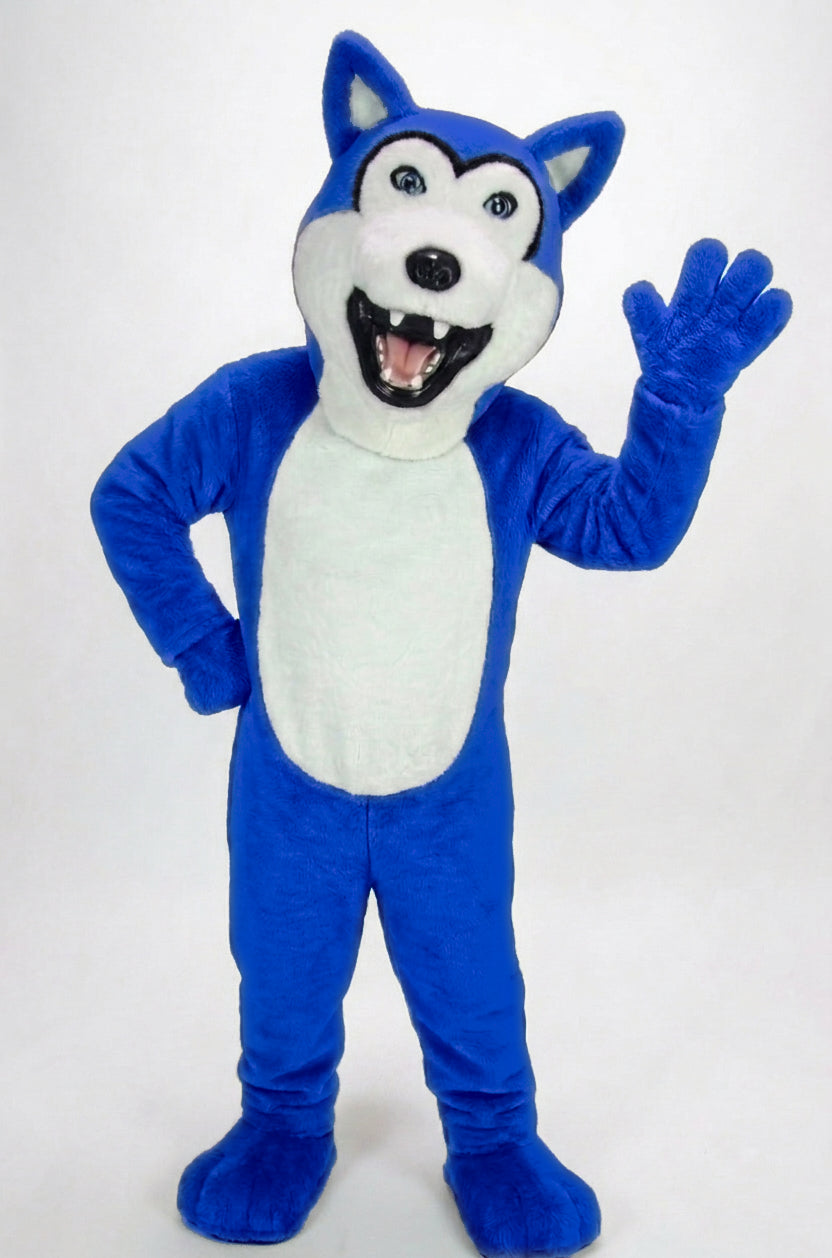 Grey Husky Mascot (Polyfoam) - Short fur / Royal blue mascot costume
