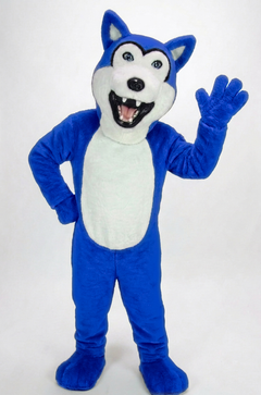 Grey Husky Mascot (Polyfoam) - Short fur / Royal blue mascot costume