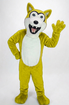 Grey Husky Mascot (Polyfoam) - Short fur / Yellow mascot costume