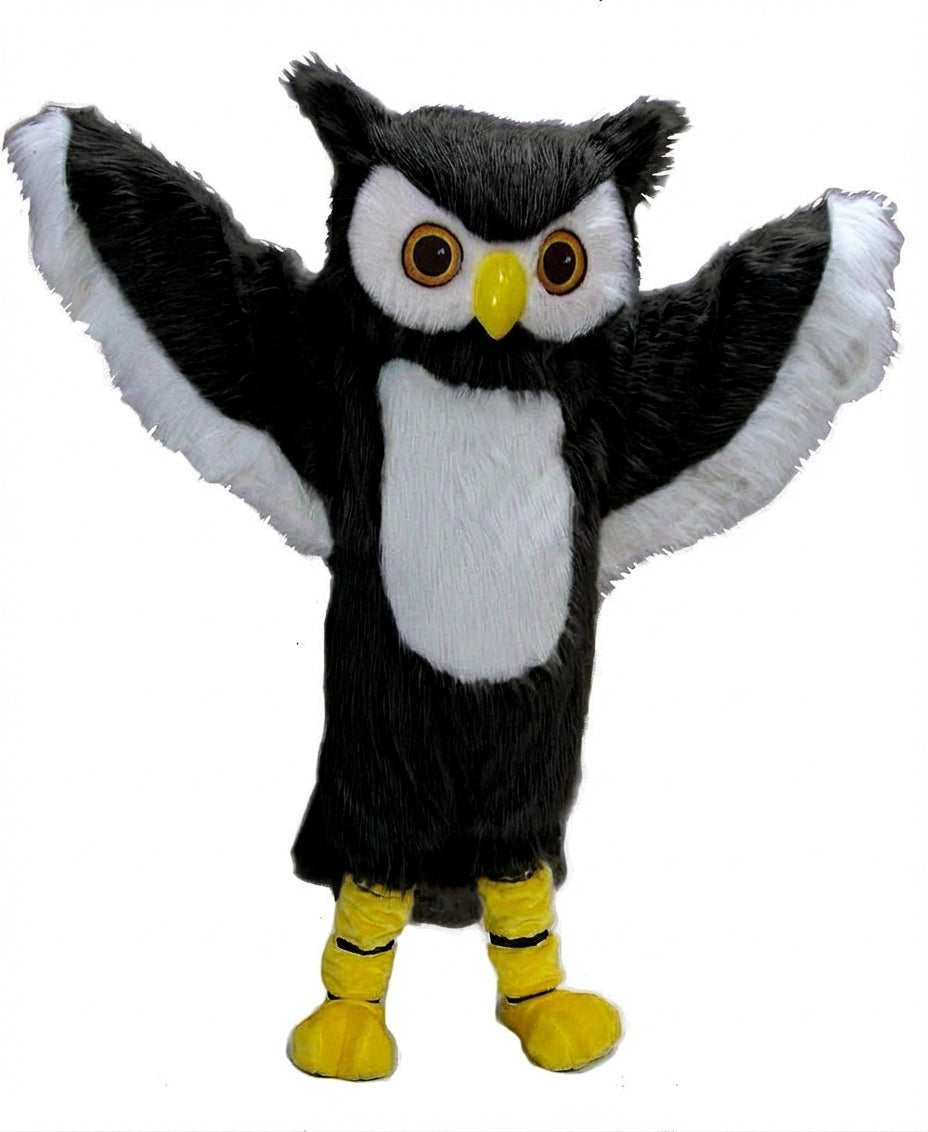 Grey Owl Mascot - Long fur / Black mascot costume