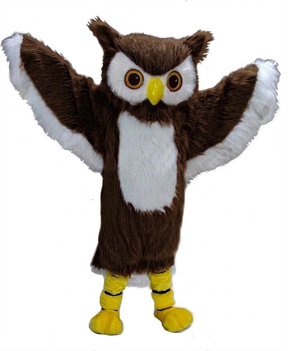 Grey Owl Mascot - Long fur / Dark Brown mascot costume