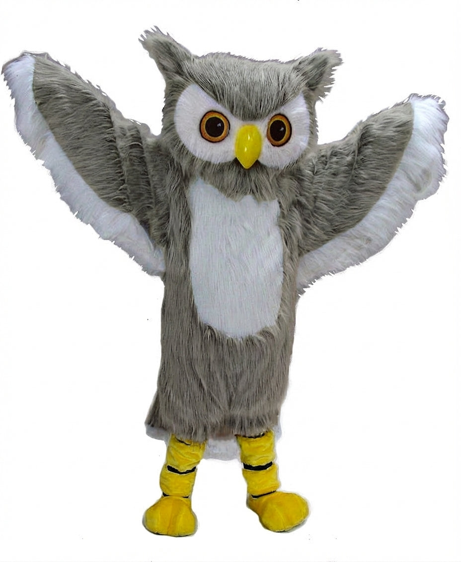 Grey Owl Mascot - Long fur / Grey mascot costume