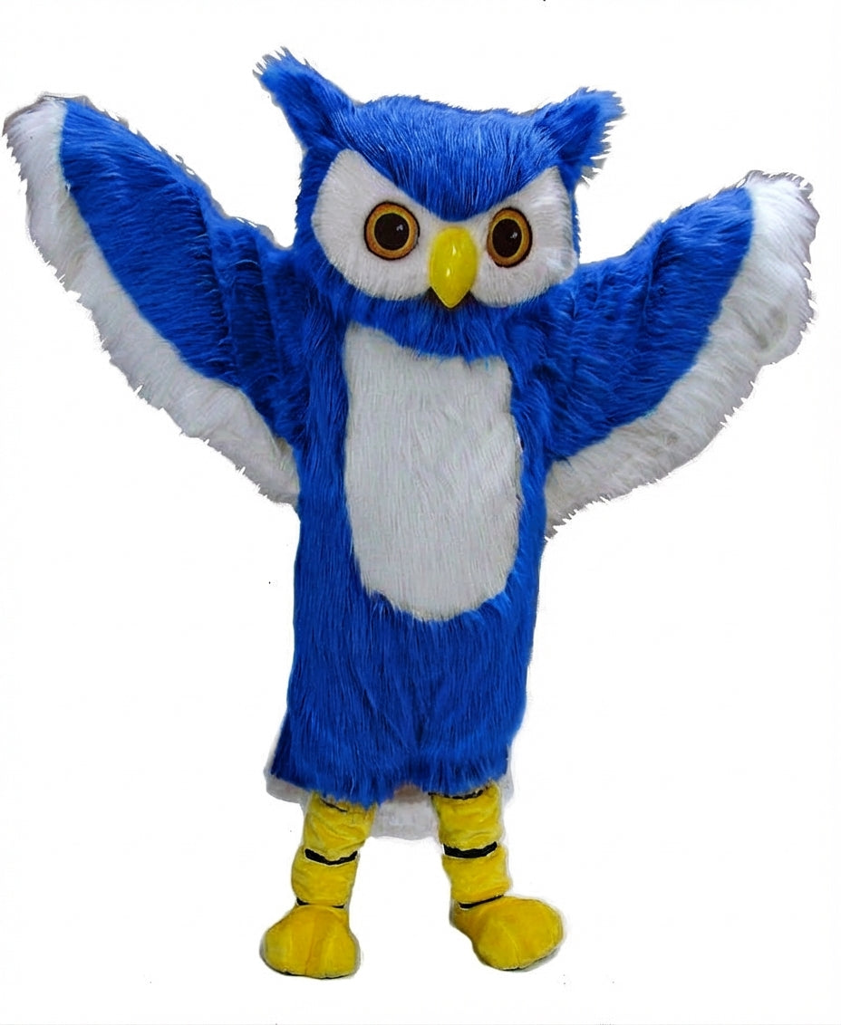 Grey Owl Mascot - Long fur / Royal Blue mascot costume