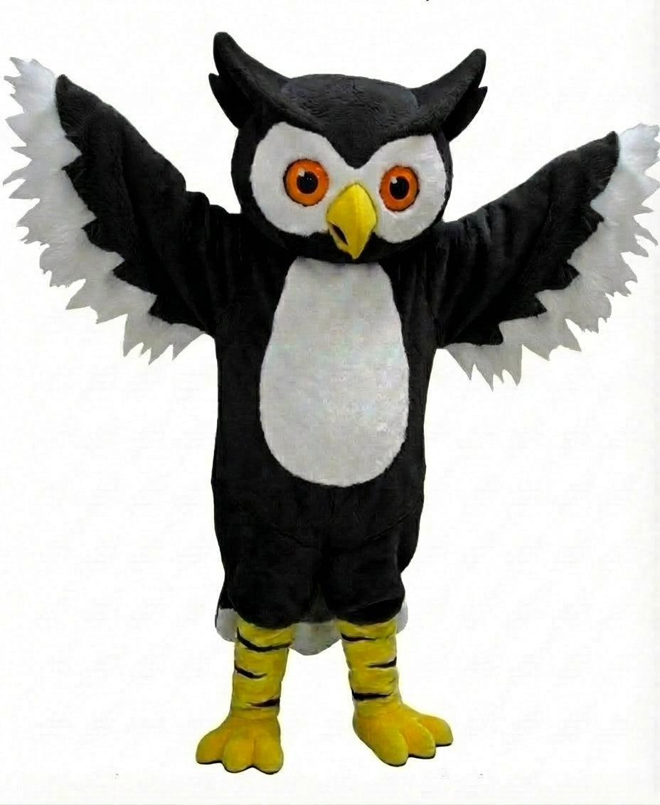 Grey Owl Mascot - Short fur / Black mascot costume