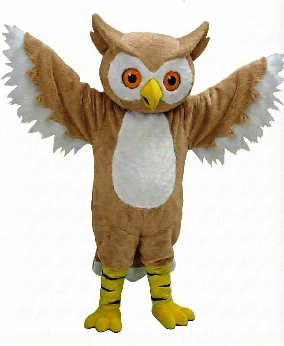 Grey Owl Mascot - Short fur / Light Brown mascot costume