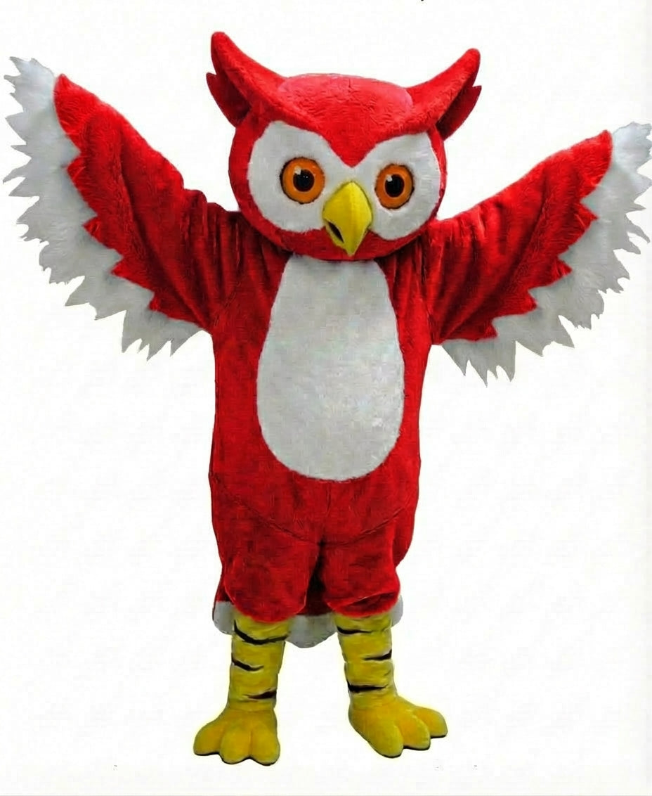 Grey Owl Mascot - Short fur / Red mascot costume