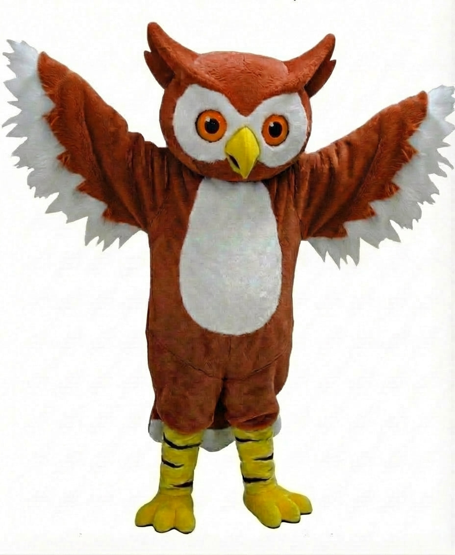 Grey Owl Mascot - Short fur / Rust mascot costume