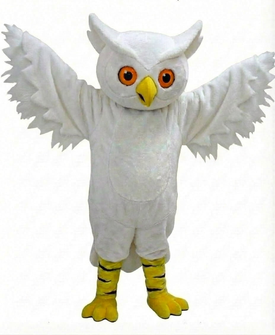 Grey Owl Mascot - Short fur / White mascot costume