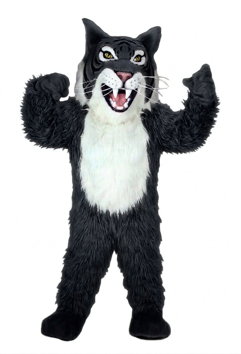 Grey Wildcat Mascot - long fur Black