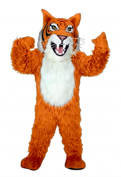 Grey Wildcat Mascot - long fur Bright Orange