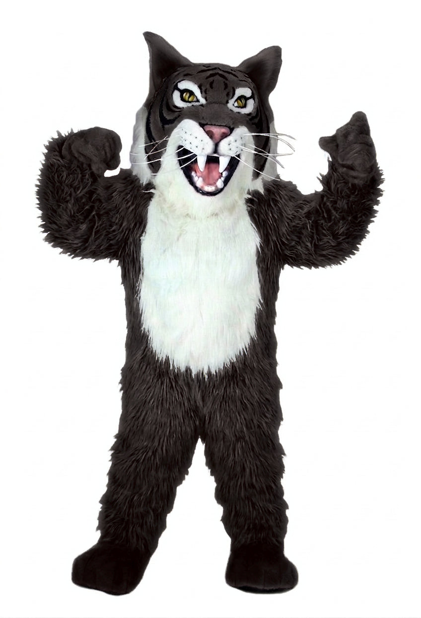 Grey Wildcat Mascot - long fur Dark Brown