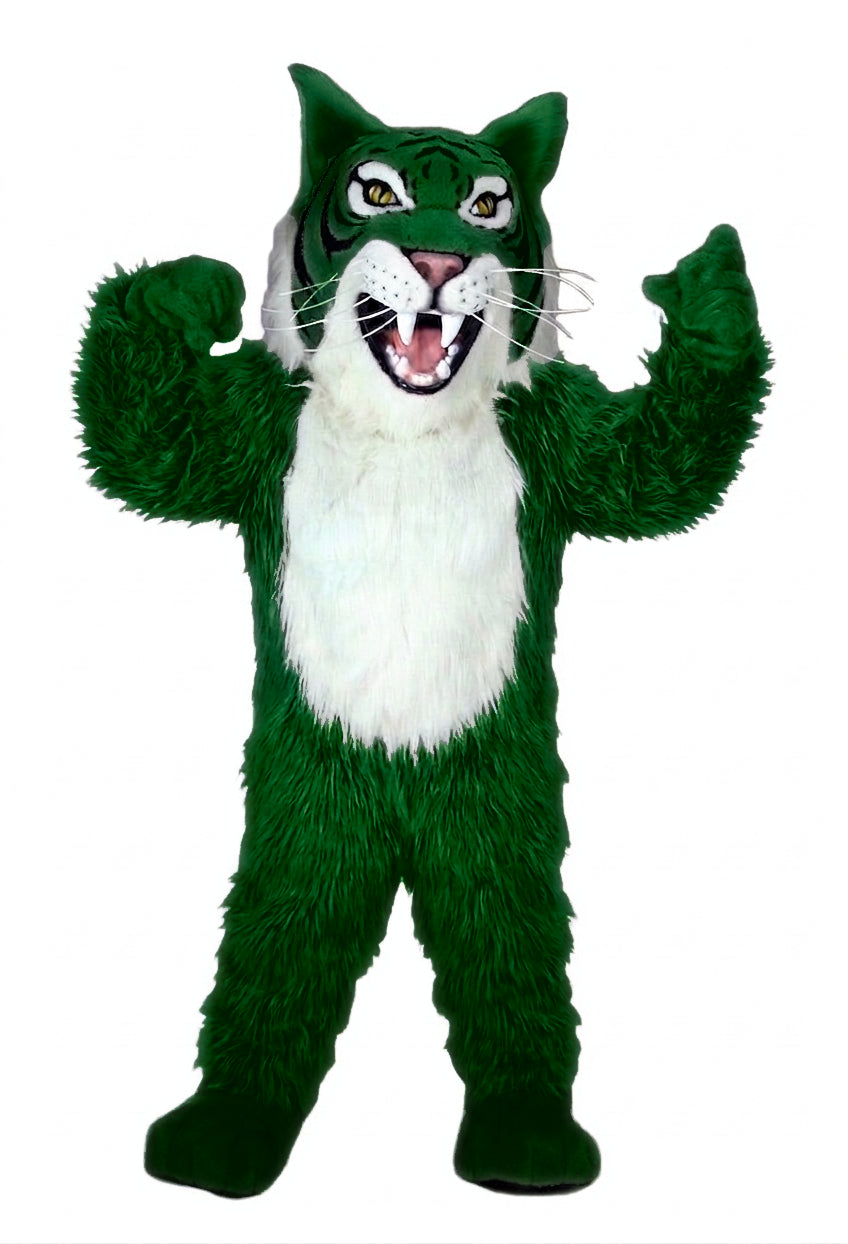 Grey Wildcat Mascot - long fur Green