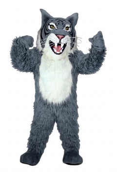 Grey Wildcat Mascot - long fur Grey
