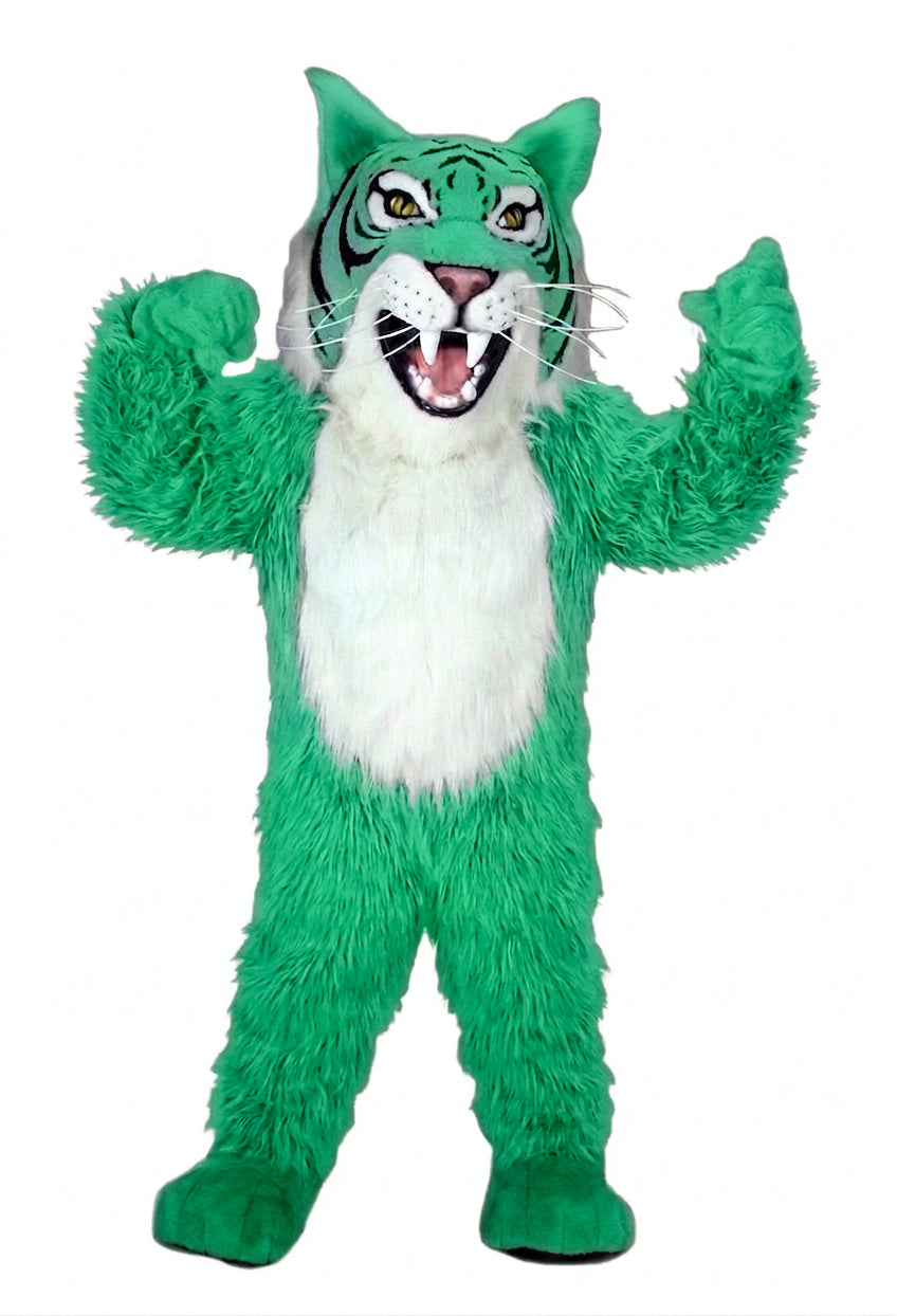 Grey Wildcat Mascot - long fur Lime