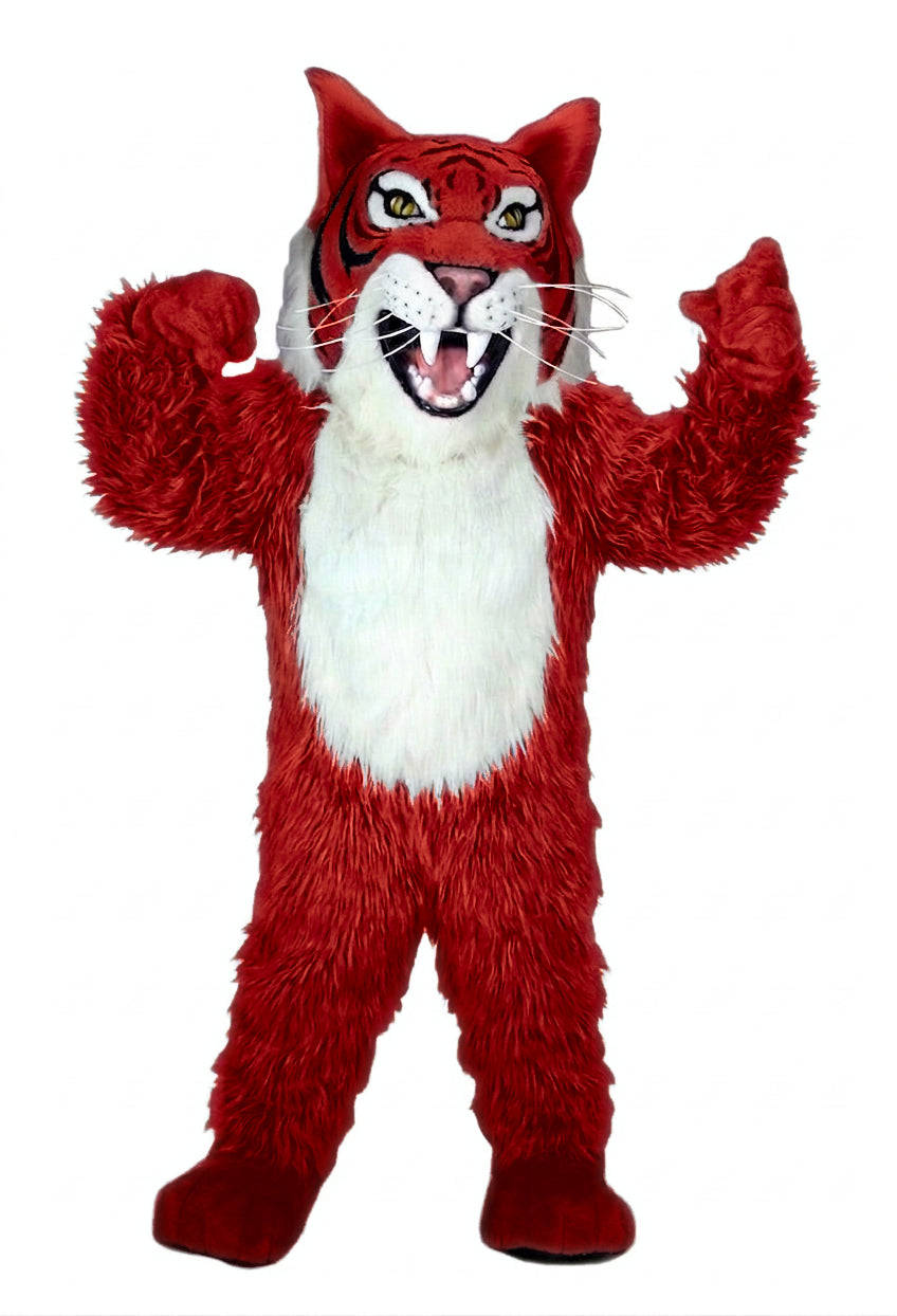 Grey Wildcat Mascot - long fur Red