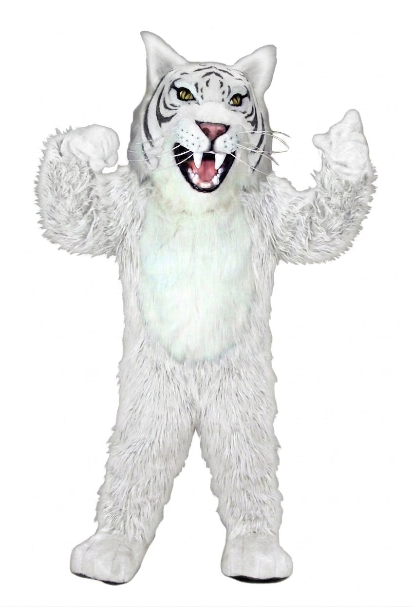 Grey Wildcat Mascot - long fur White