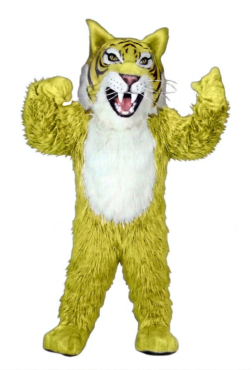 Grey Wildcat Mascot - long fur Yellow