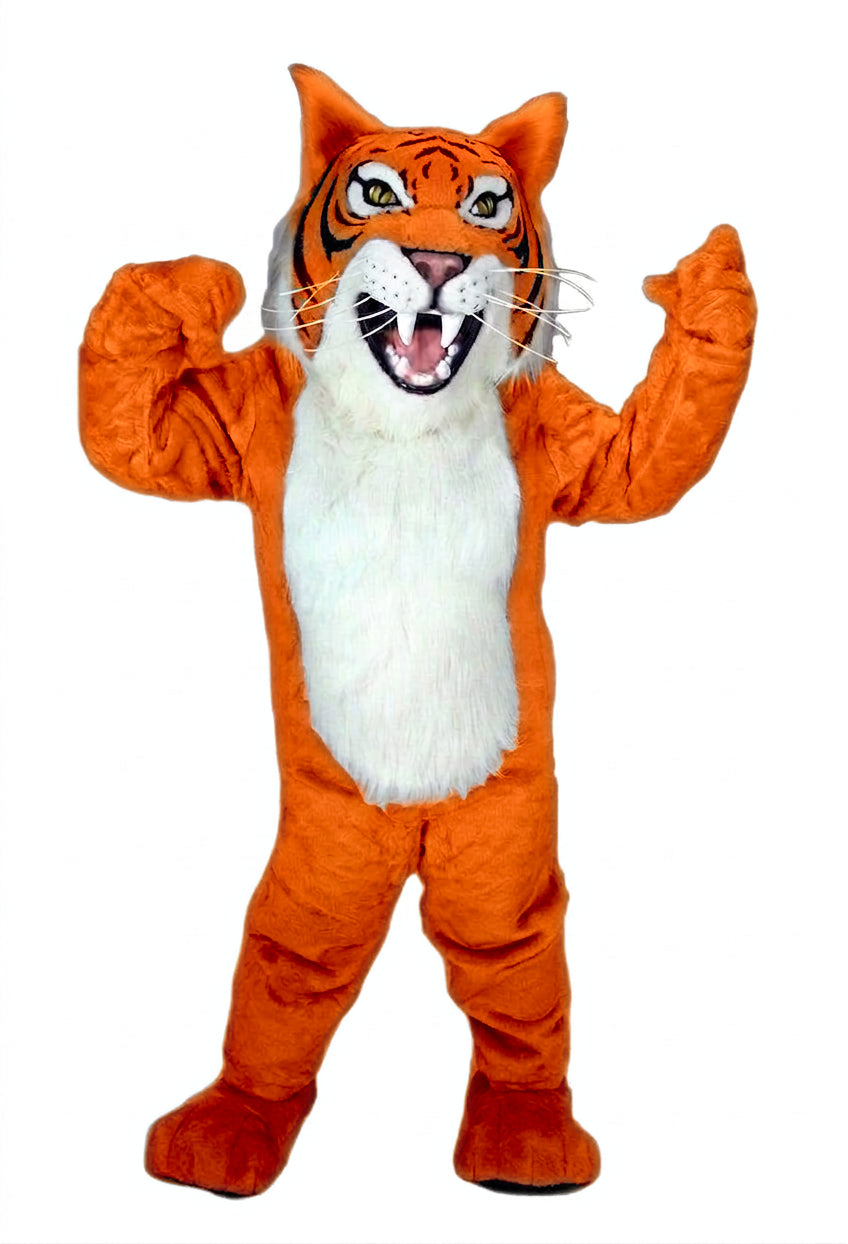 Grey Wildcat Mascot - short fur Bright Orange