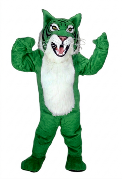 Grey Wildcat Mascot - short fur Green