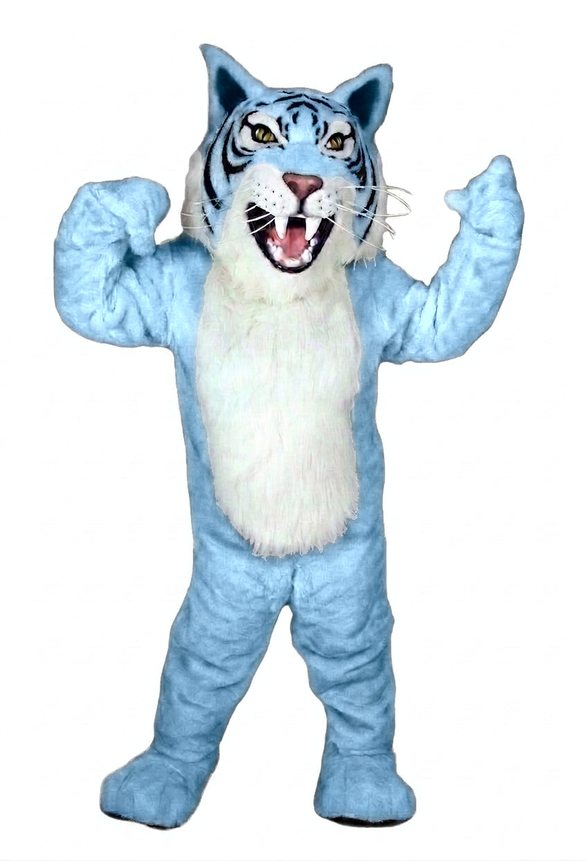 Grey Wildcat Mascot - short fur Light Blue
