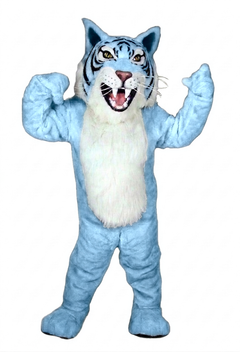Grey Wildcat Mascot - short fur Light Blue
