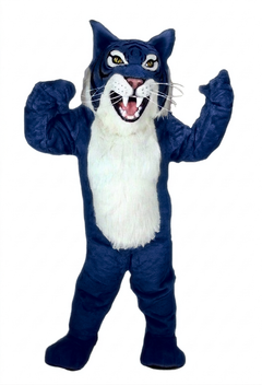 Grey Wildcat Mascot - short fur Navy Blue