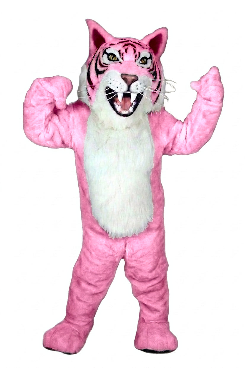 Grey Wildcat Mascot - short fur Pink