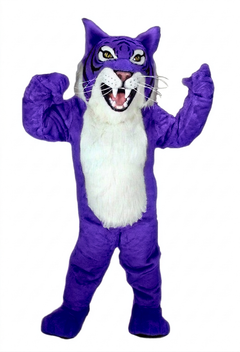 Grey Wildcat Mascot - short fur Purple