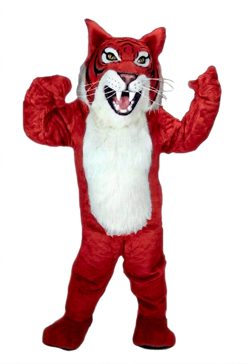 Grey Wildcat Mascot - short fur Red