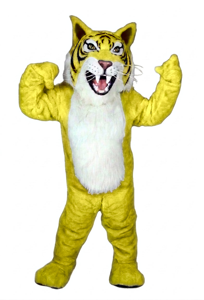 Grey Wildcat Mascot - short fur Yellow