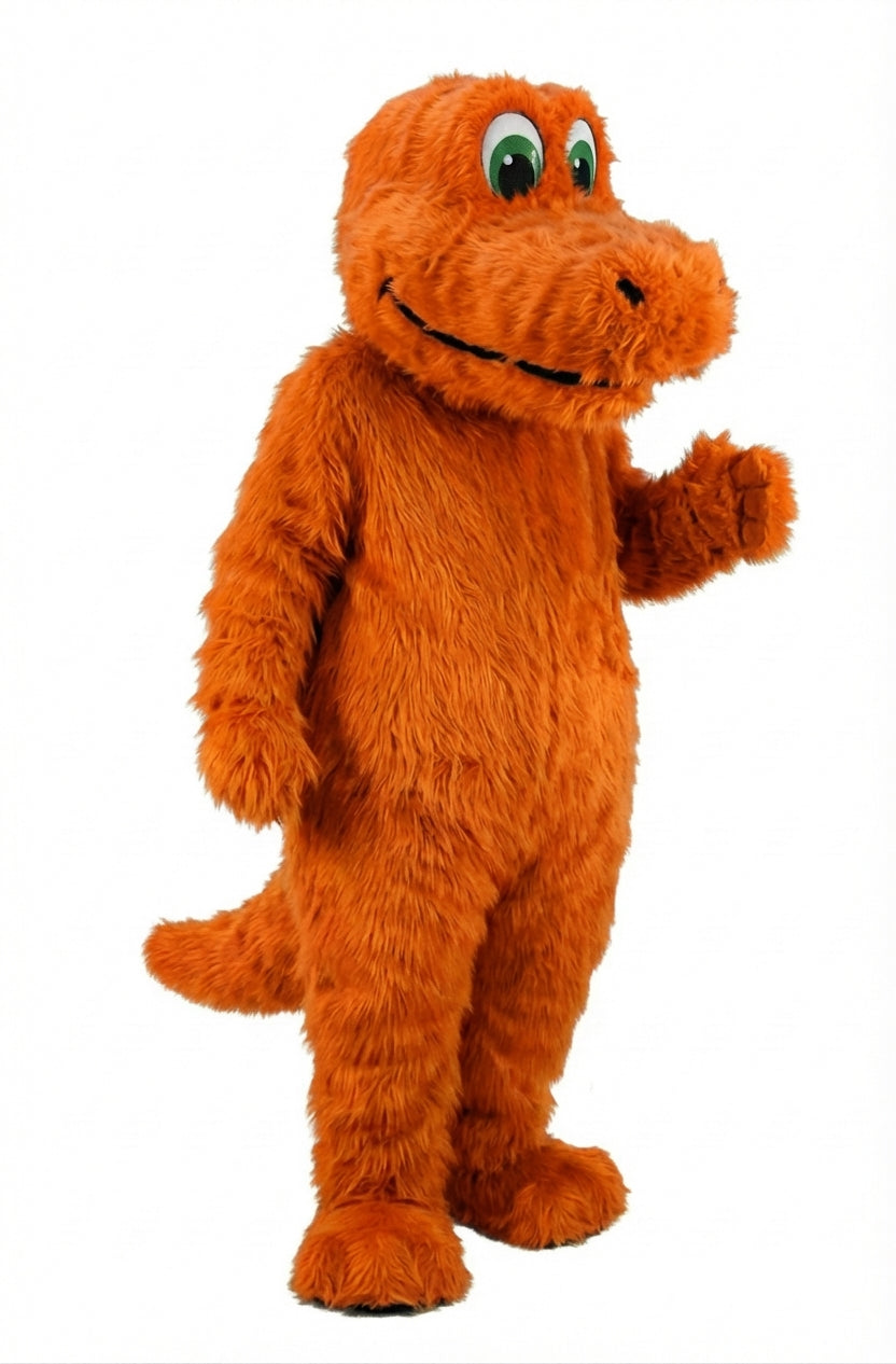 Happy Dino Mascot Dinosaur (Thermolite) - Long fur / Bright Orange mascot costume