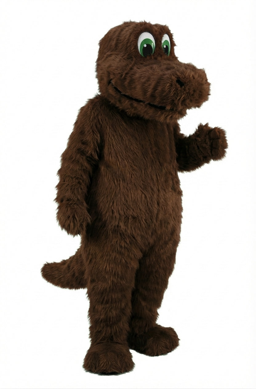 Happy Dino Mascot Dinosaur (Thermolite) - Long fur / Dark Brown mascot costume