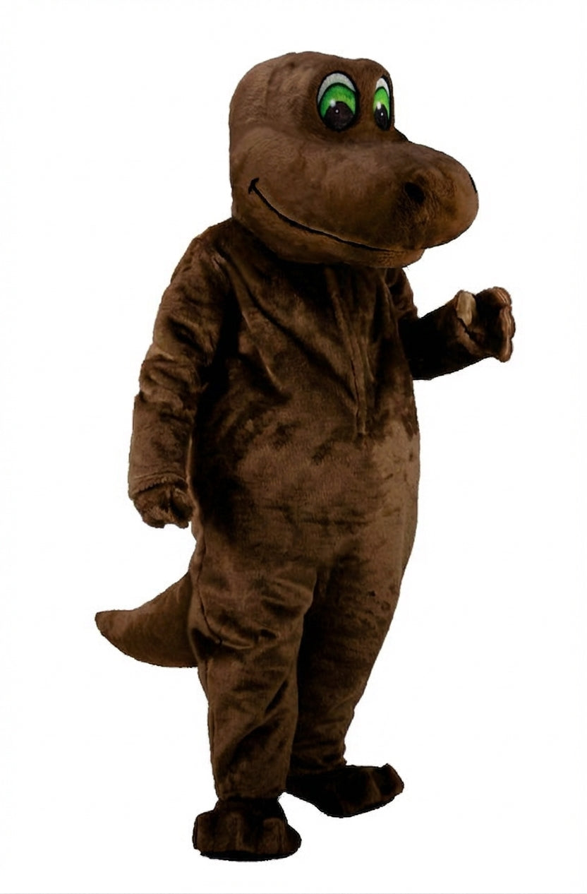 Happy Dino Mascot Dinosaur (Thermolite) - Short fur / Chocolate Brown mascot costume