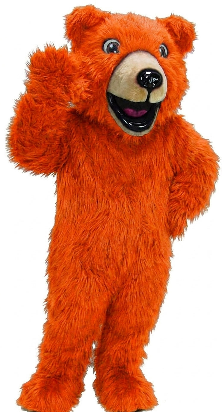 Happy Grizzly Mascot - Long fur / Bright Orange mascot costume
