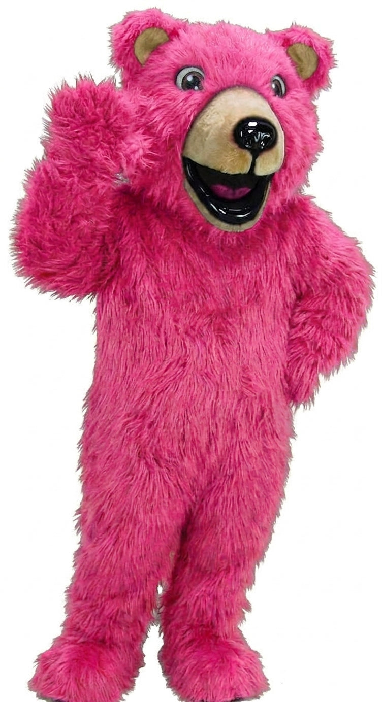 Happy Grizzly Mascot - Long fur / Bright Pink mascot costume