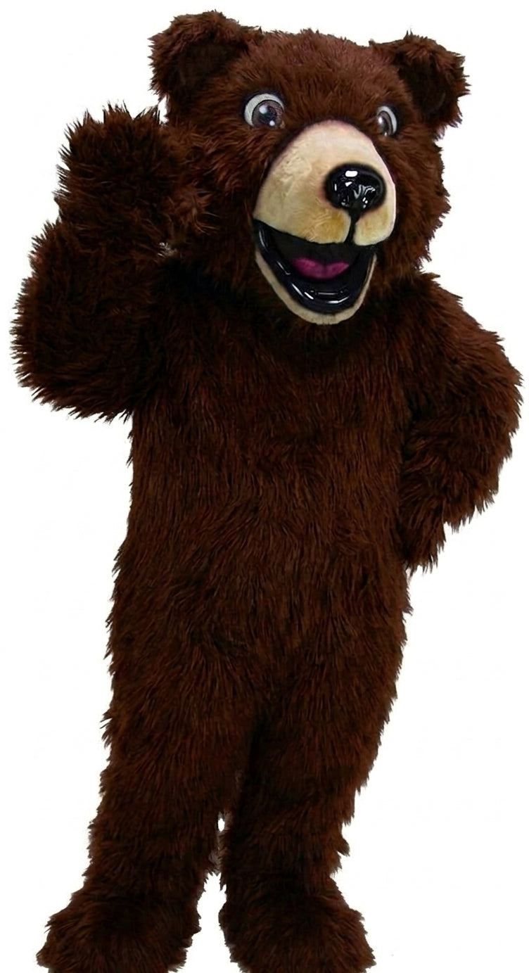 Happy Grizzly Mascot - Long fur / Dark Brown mascot costume